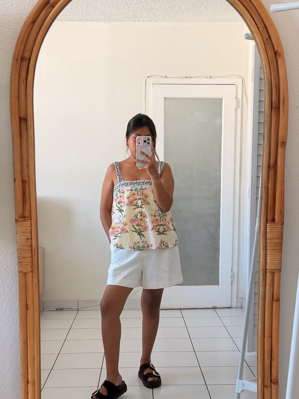 Bila Floral Embroidered Square-Neck Camisole - White/Pink/Yellow/Green